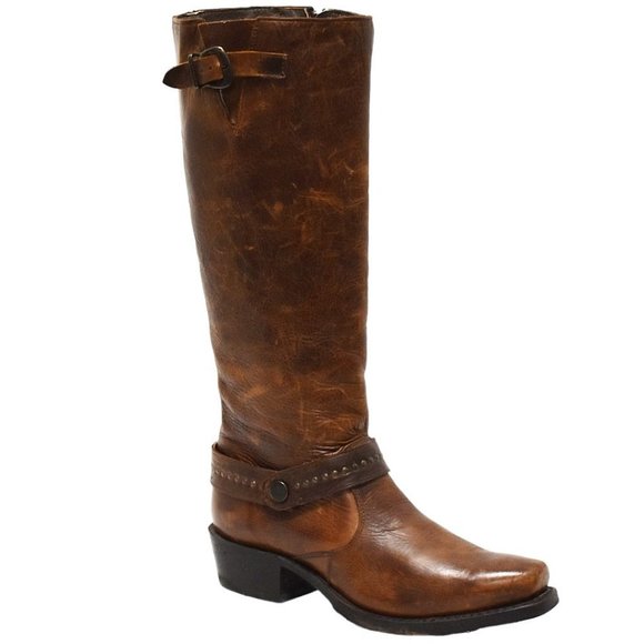 Sonora Distressed Brown Leather Zip Up Buckle Cowboy Boots - Picture 12 of 12